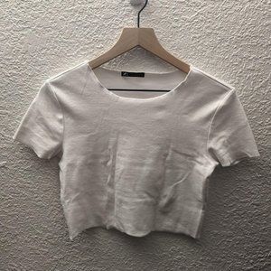 Zara white lettuce edge crop top